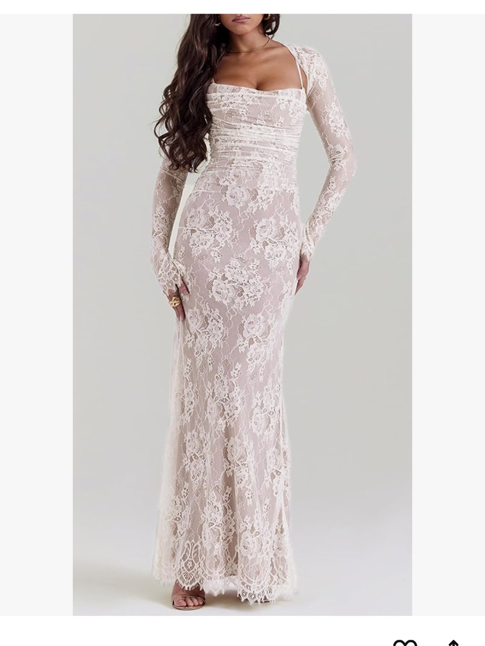 Elegant Long-Sleeve Lace Maxi Dress in Blush